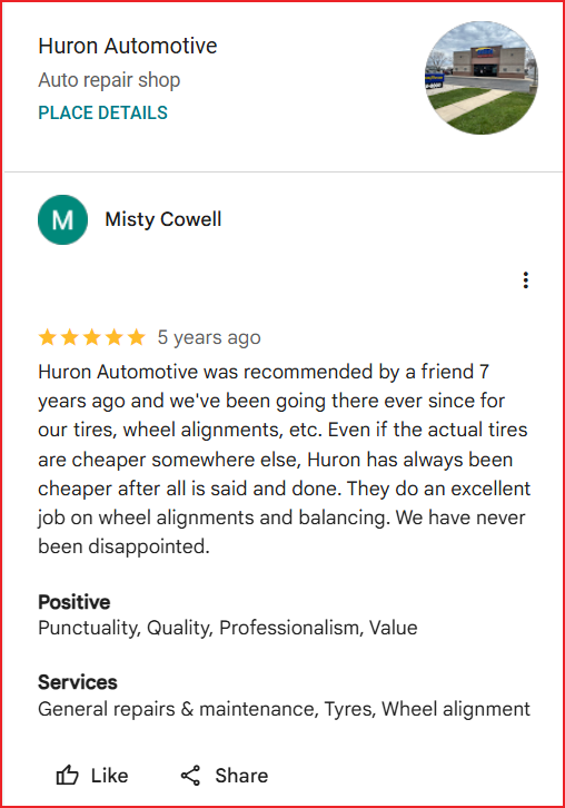 Review of Huron Automotive By Misty Cowell